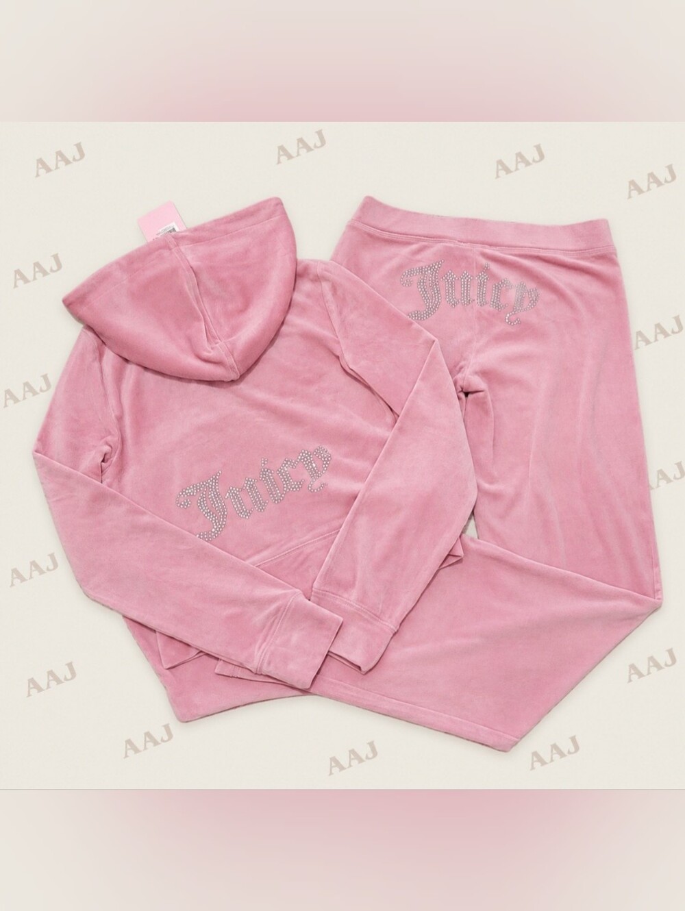 Juicy Couture Rose Velour Zip Up Hoodie & Pants Set - S